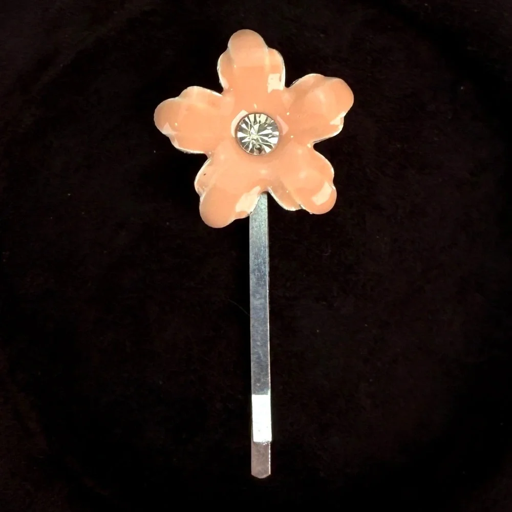 Silvertone pretty flower, flower bling enamel hairpin